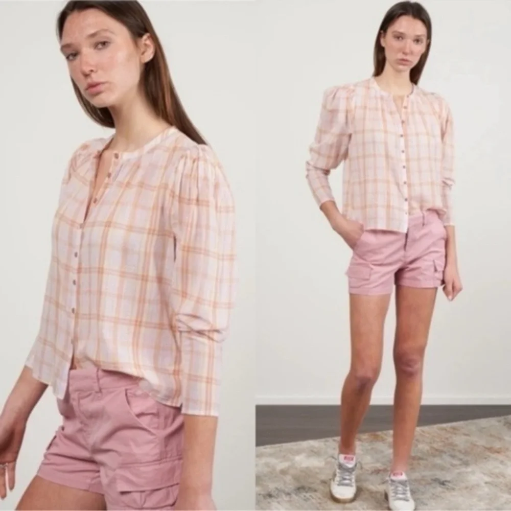 Ulla Johnson Nour Blouse Plaid Lilac Cotton Puff Sleeve Top 6